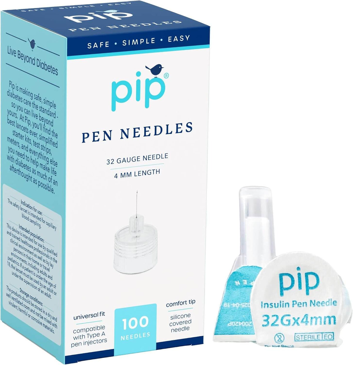 Insulin Pen Needles 32G 4mm - 100 Count，Universal Fit for All Pens Main image