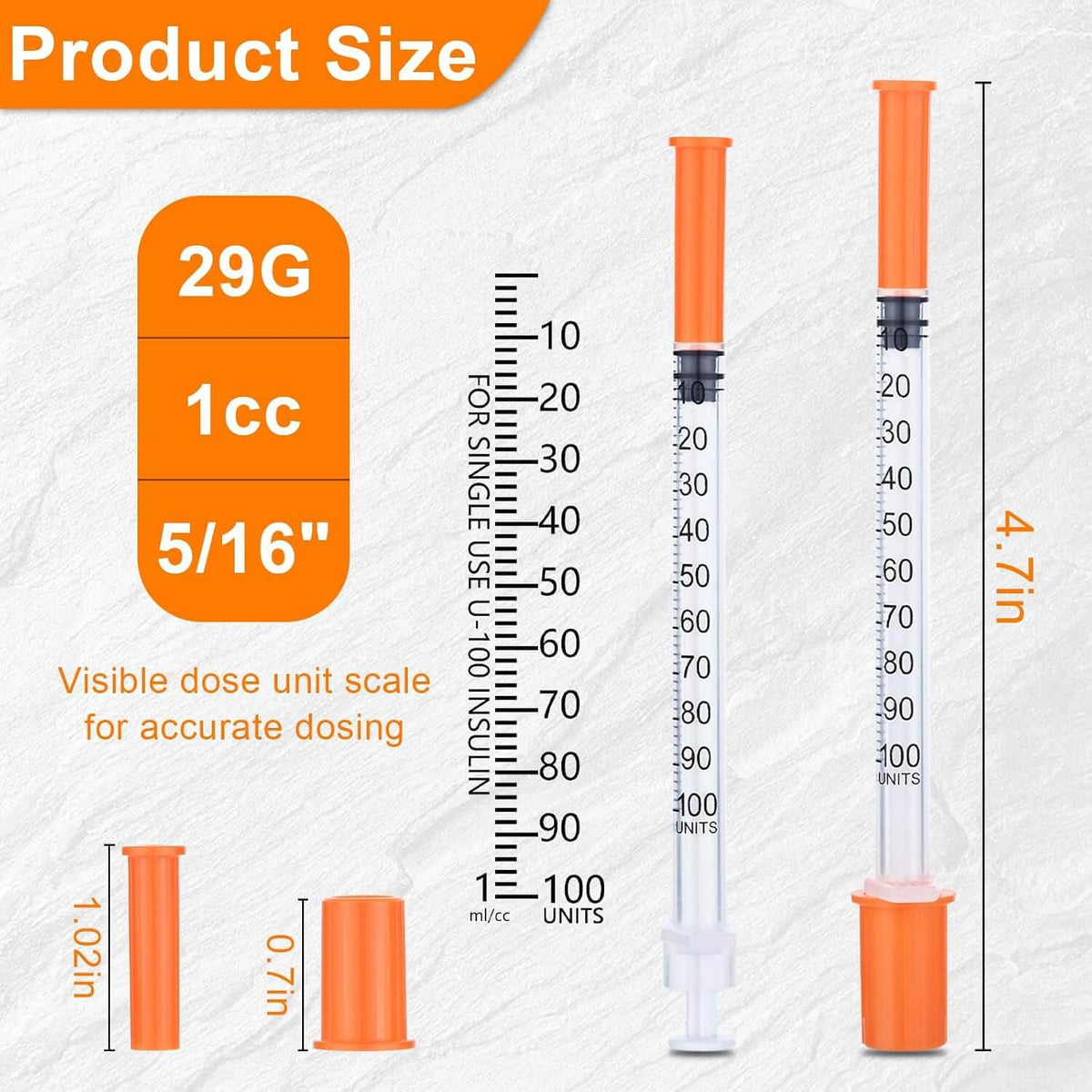 U-100 1ml Syringe 29 Gauge 5/16 Inch(8mm)， 1cc Lab Supplies， Individually Sealed