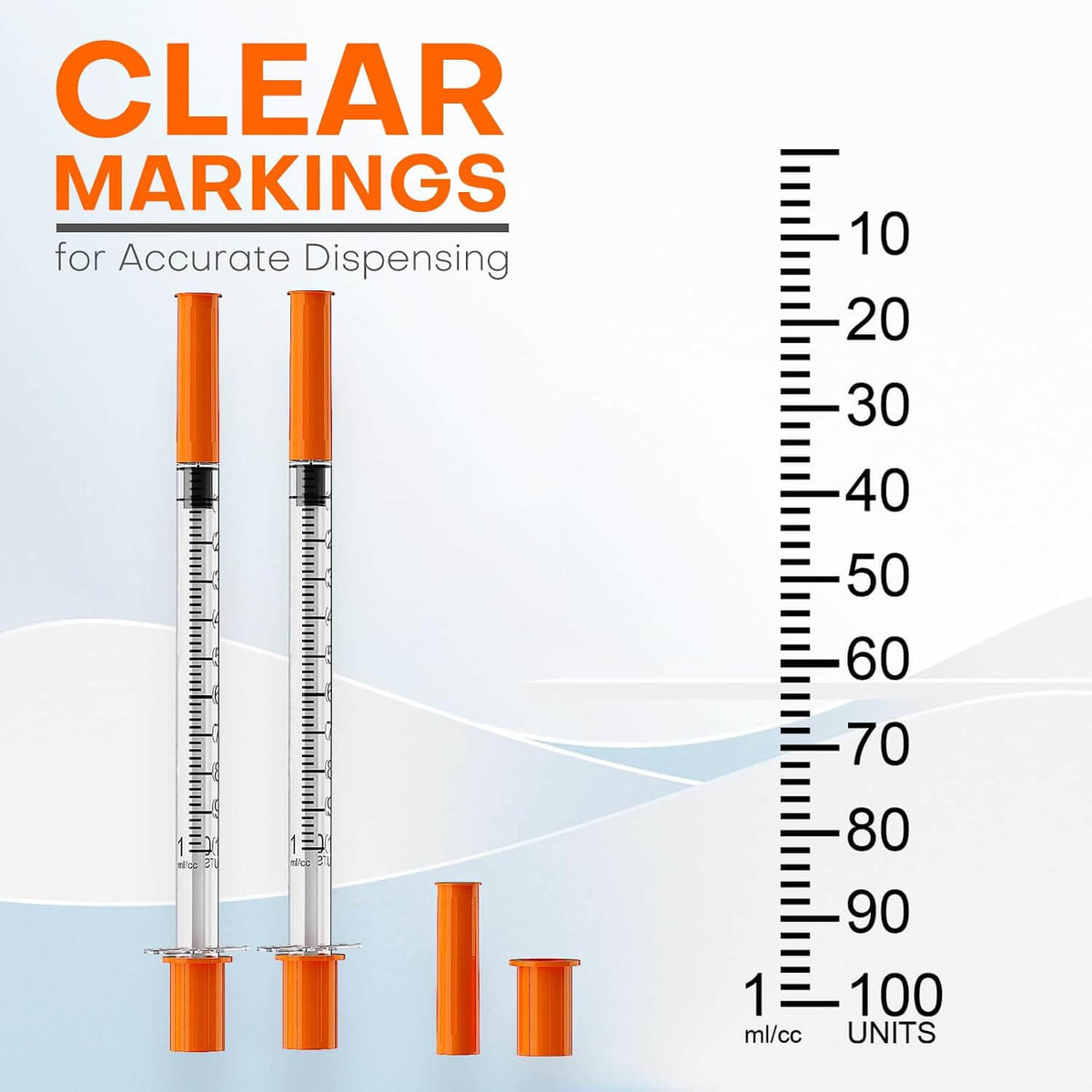 U-100 1mL/cc 29G 1/4" (6mm) Lab Syringes，Individually Wrapped，Pack of 100