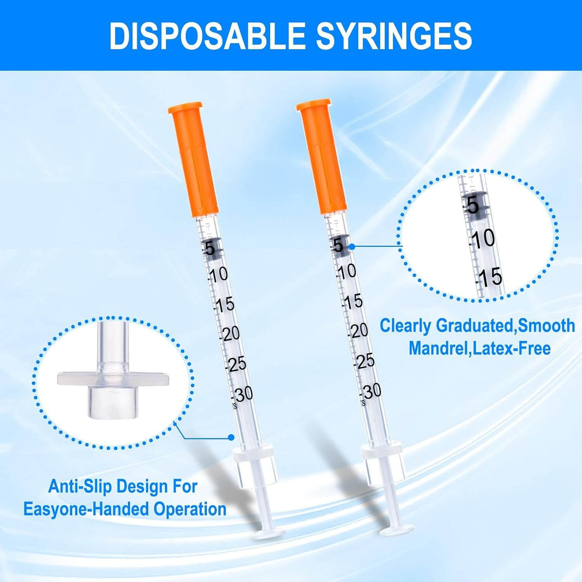 31G-1/4"(6mm) 0.3cc/mL Jeringa Lab Syringes，Individually Wrapped