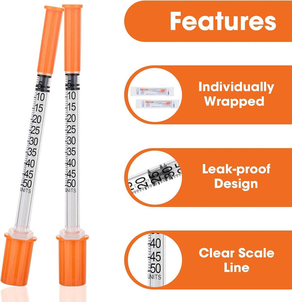 U-100 0.5ml Syringe，0.5cc 32G 5/16Inch (8MM) Syringes