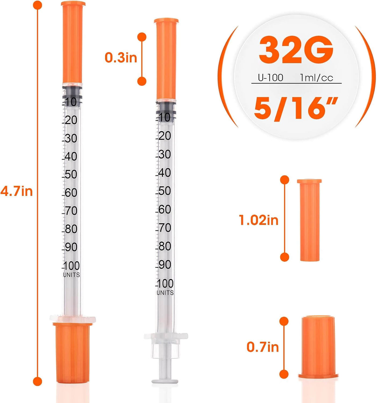 1ml/cc 32G 5/16" (8mm) Syringe，U-100 Scientific Lab Syringes