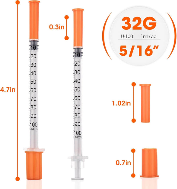 1ml/cc 32G 5/16" (8mm) Syringe，U-100 Scientific Lab Syringes