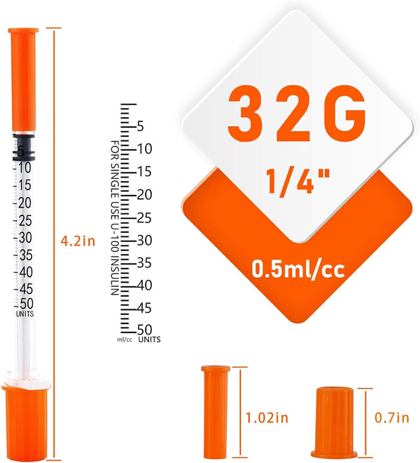 0.5ml Syringes，32G 0.5cc 1/4 Inch (6mm)
