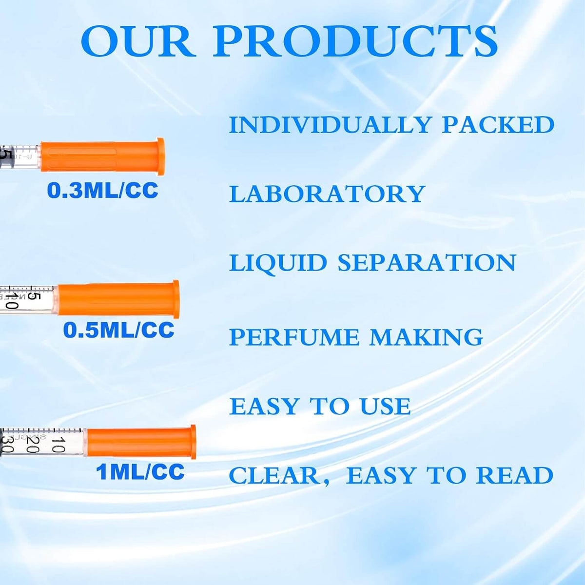 31G-1/4"(6mm) 0.3cc/mL Jeringa Lab Syringes，Individually Wrapped