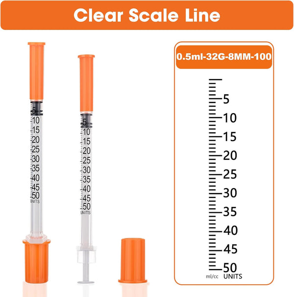 U-100 0.5ml Syringe，0.5cc 32G 5/16Inch (8MM) Syringes