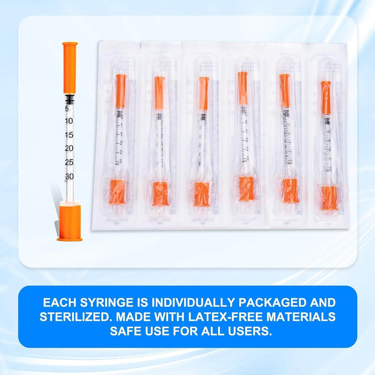 31G-1/4"(6mm) 0.3cc/mL Jeringa Lab Syringes，Individually Wrapped