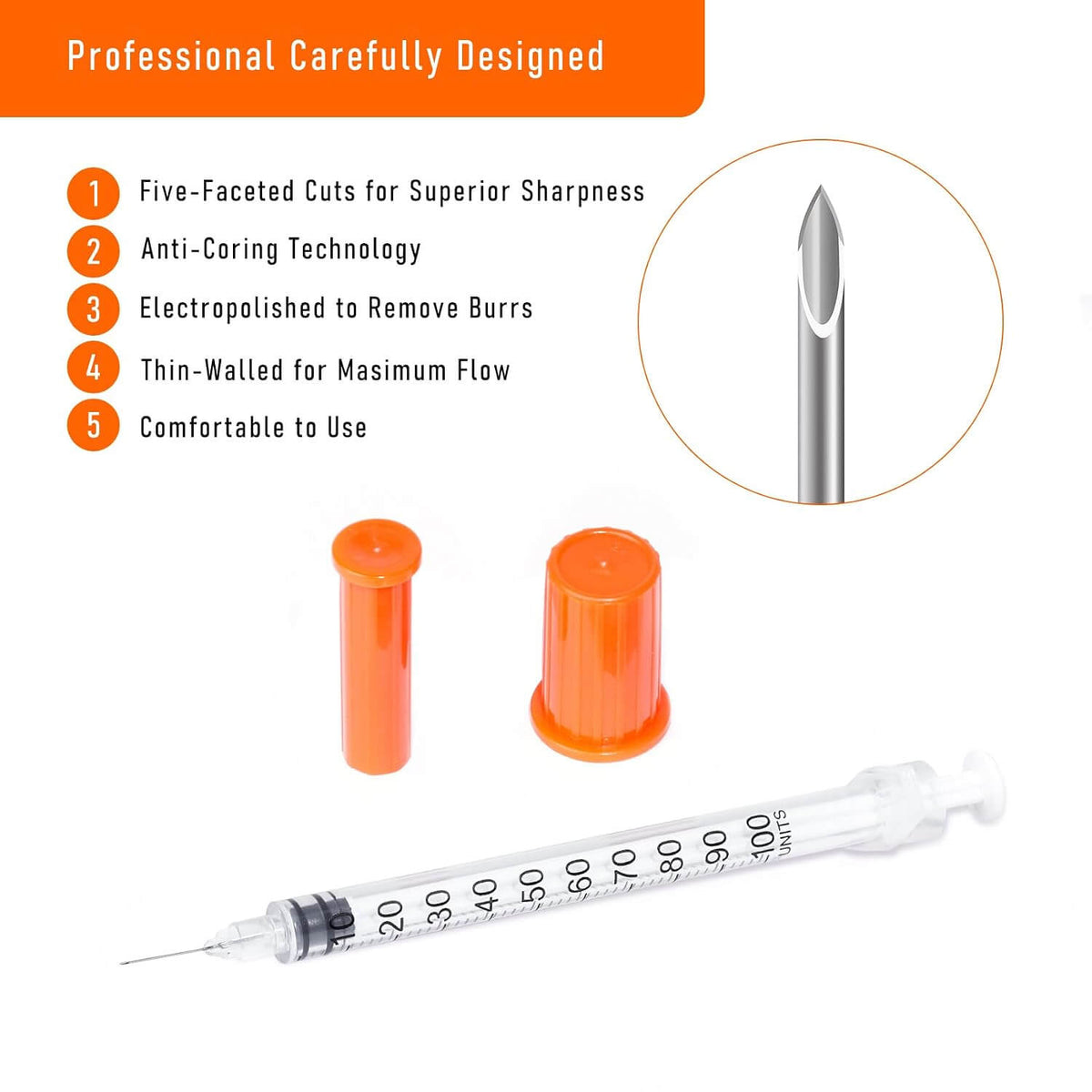 1cc Syringes with 32G 1/4 Inch-6mm U-100