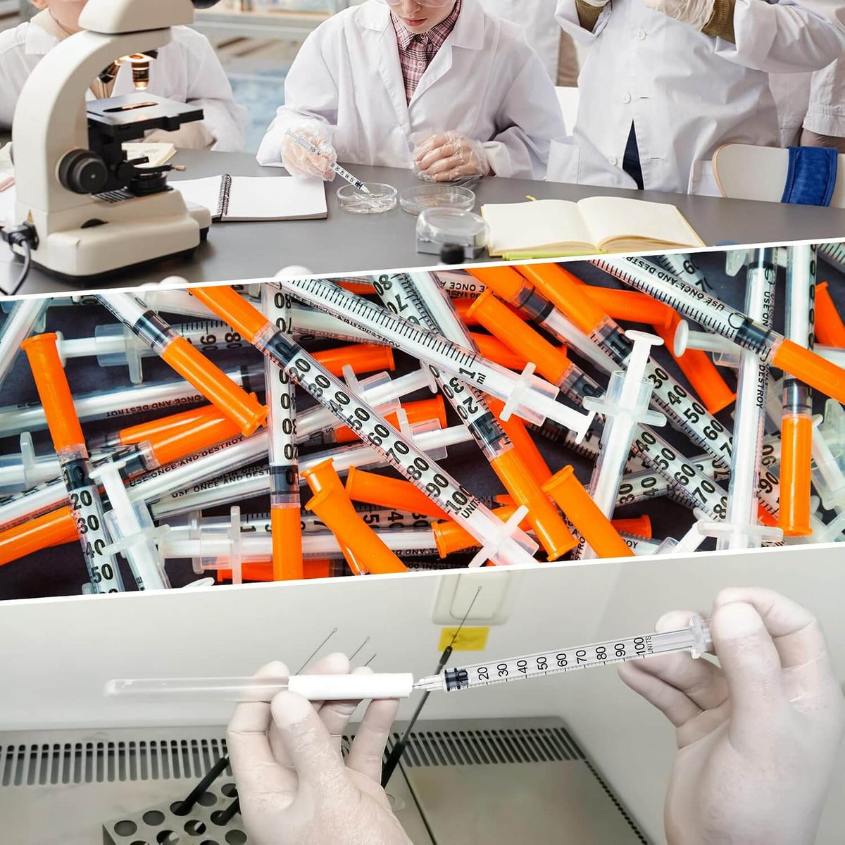 1ml/cc 32G 5/16" (8mm) Syringe，U-100 Scientific Lab Syringes