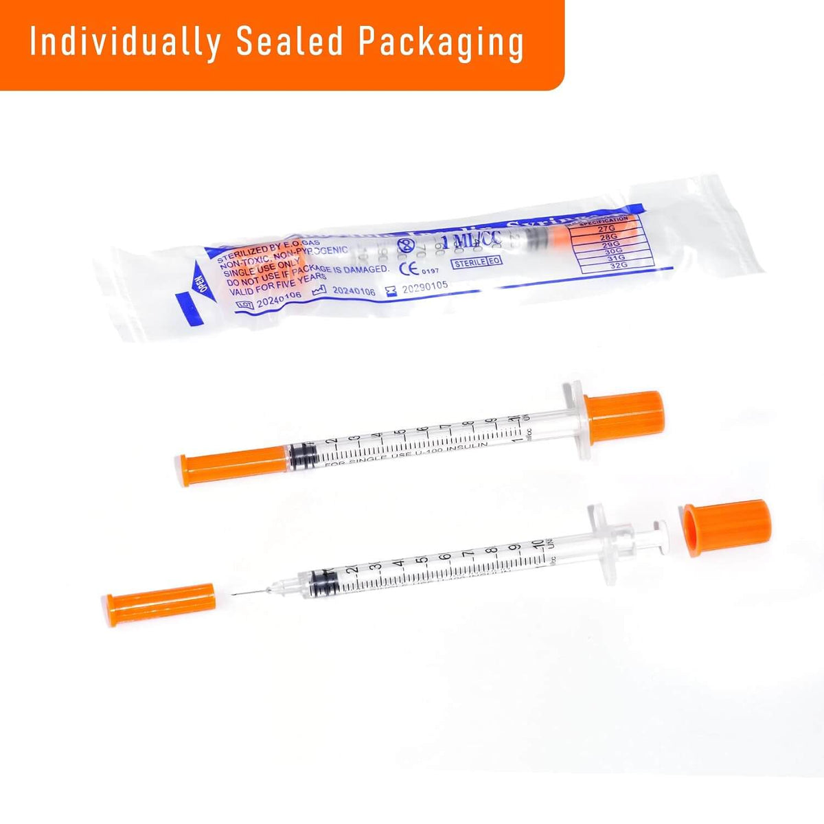 1cc Syringes with 32G 1/4 Inch-6mm U-100