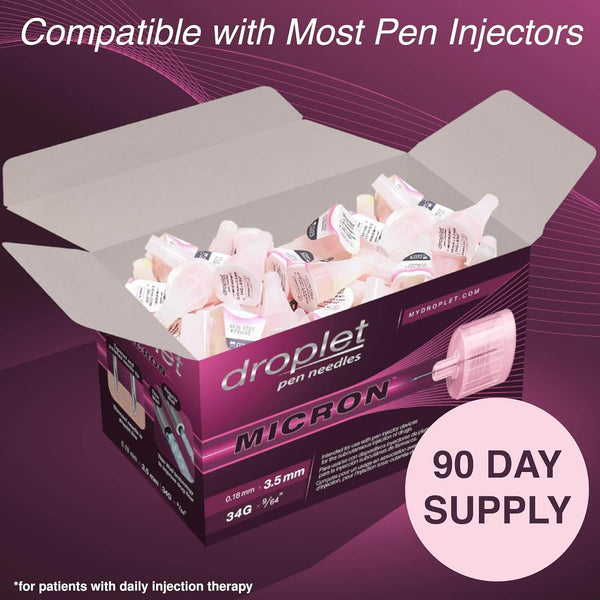 Micron Pen Needles, 34G x 3.5mm, 100 Ct