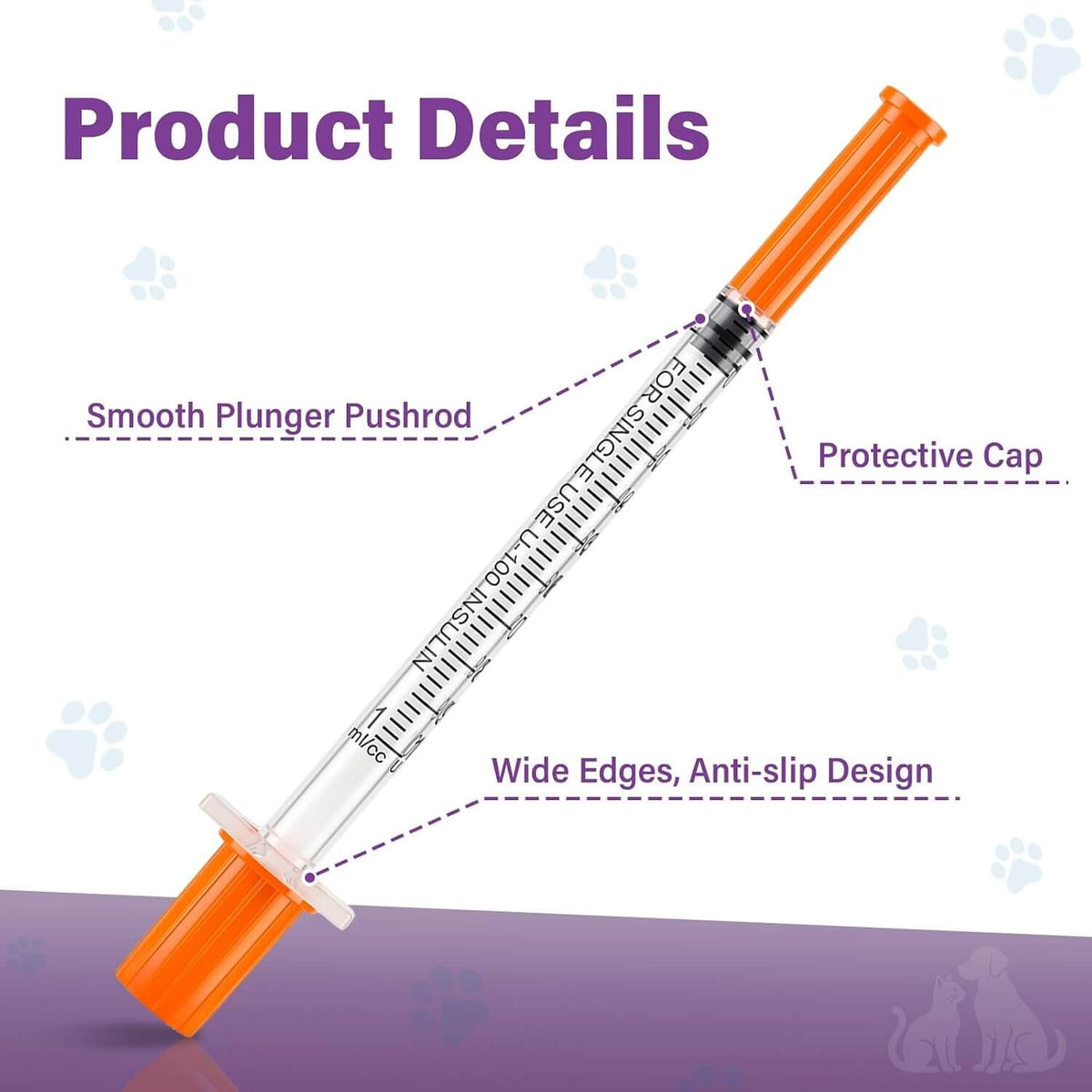 100 Pack U-100 for Pet，1ml/cc，28G 1/2"(13mm)，Individually Wrapped